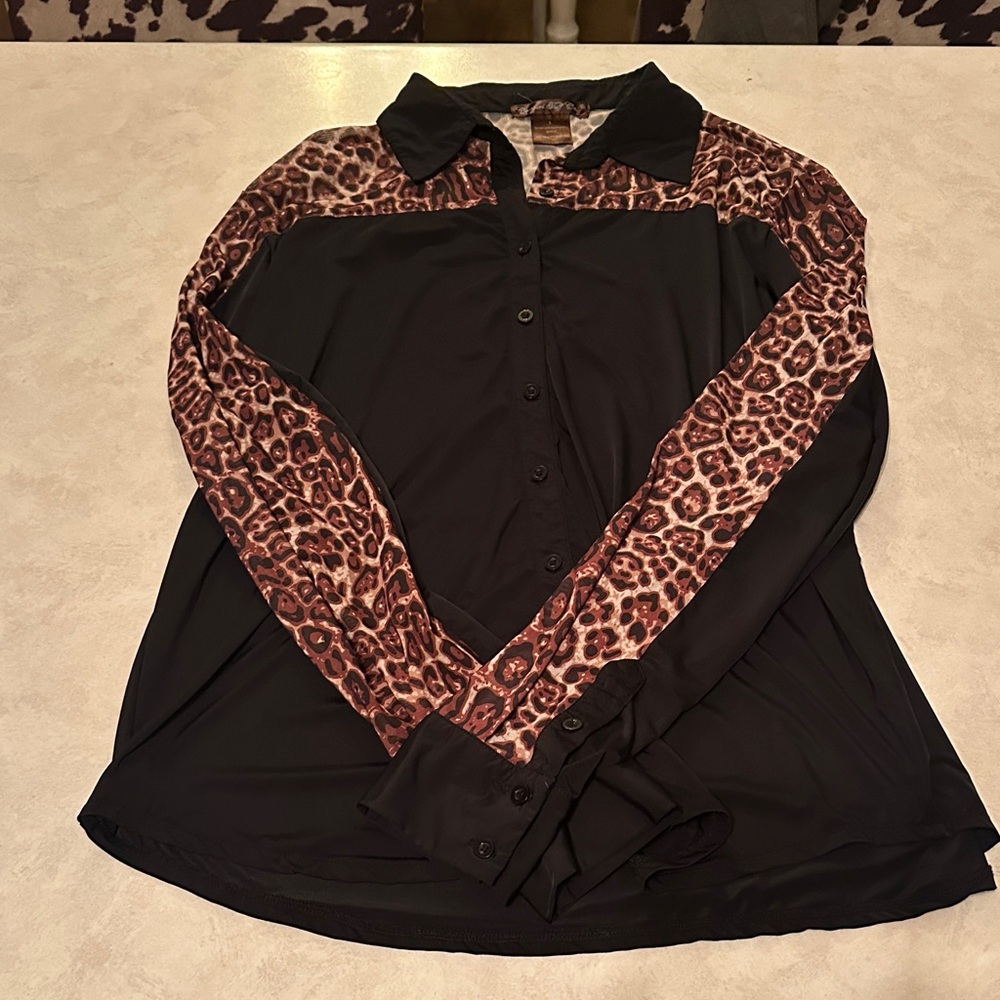 Black and Leopard Print Women's Top